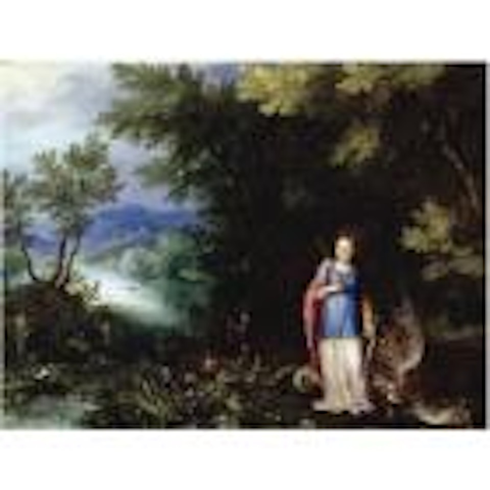 Saint Margaret and the dragon in an extensive river landscape by Jan Brueghel the Younger