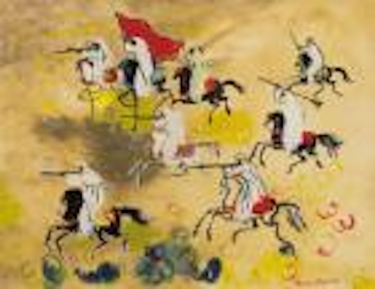 Huit cavaliers galopant, l'un tenant un drapeau by Hassan El Glaoui