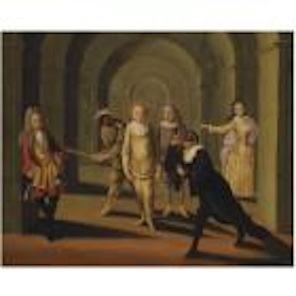 A Loggia with actors from the Commedia dell'Arte by French School