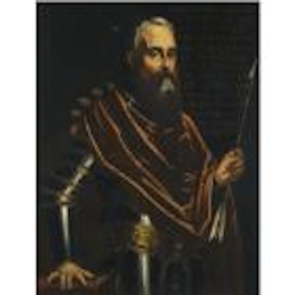 Portrait of Augustino Barbadi, half length, wearing armour and holding an arrow by Venetian School