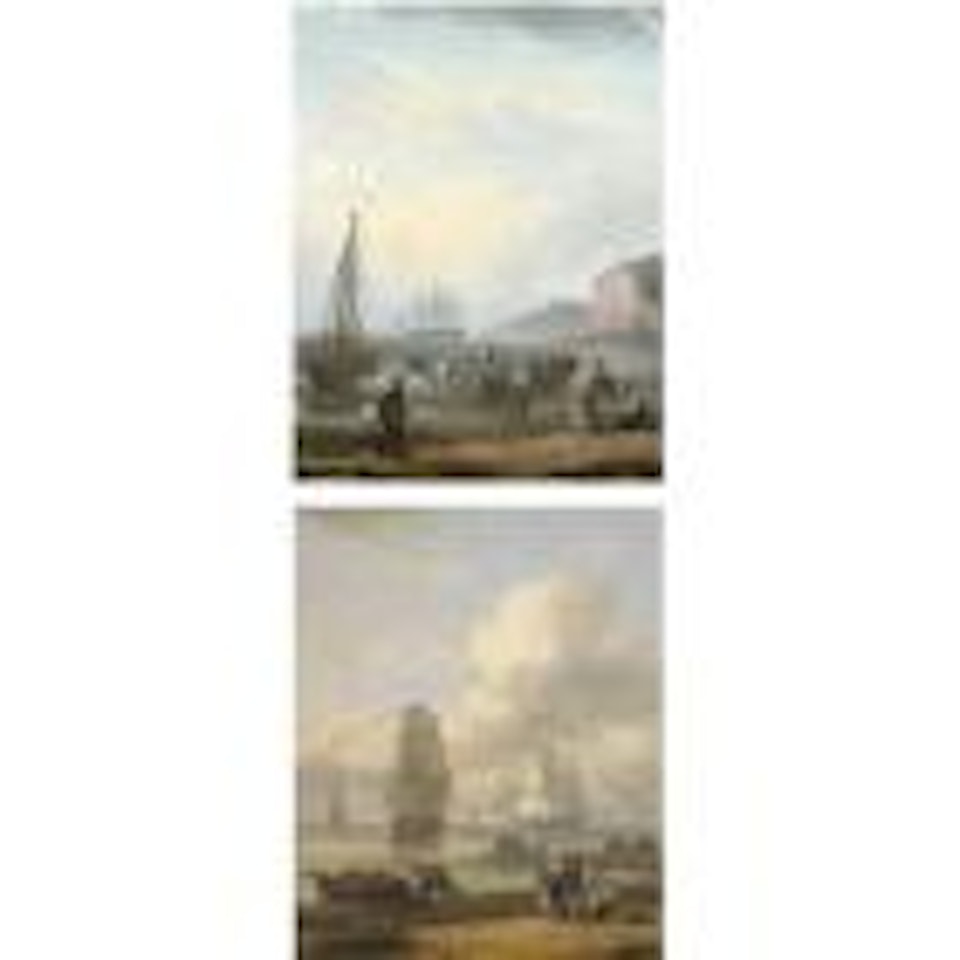 Fisherfolk on the shore. Shipping beyond by Thomas Luny