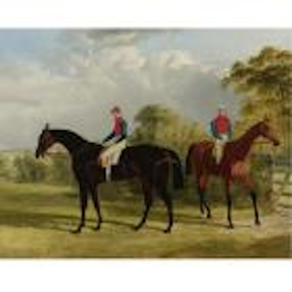 The Earl of Chesterfield's industry with W. Scott Up and Caroline Elvina with J. Holmes Up in a Paddock by John Frederick Herring