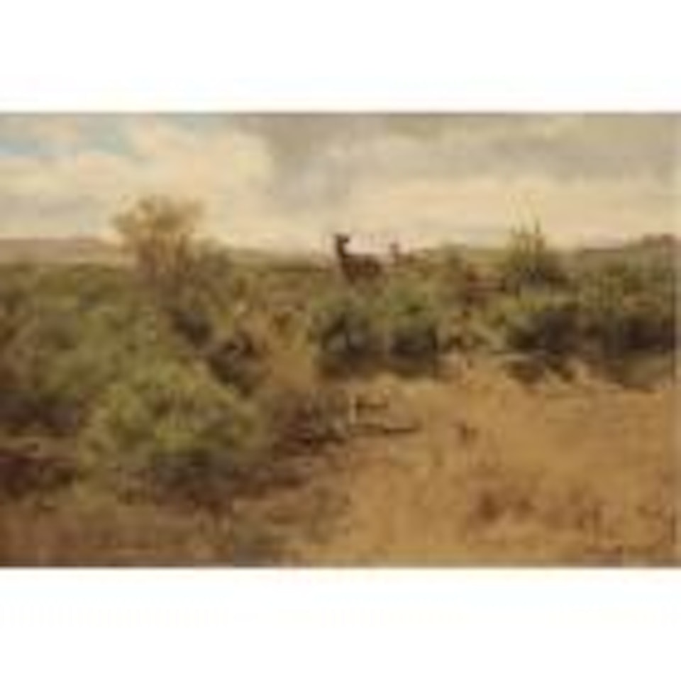 Stag and doe in a landscape by Rosa Bonheur