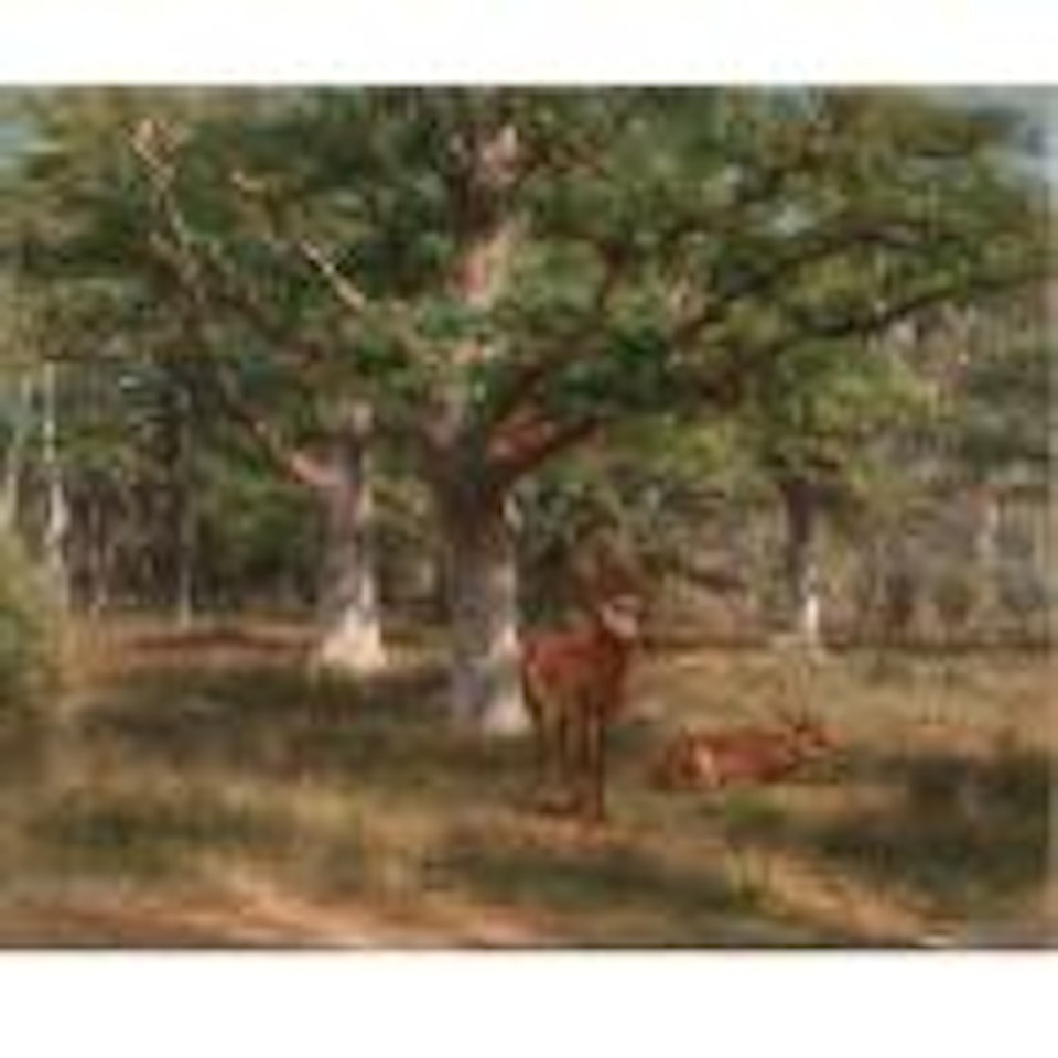 Two deer in a forest glade by Rosa Bonheur