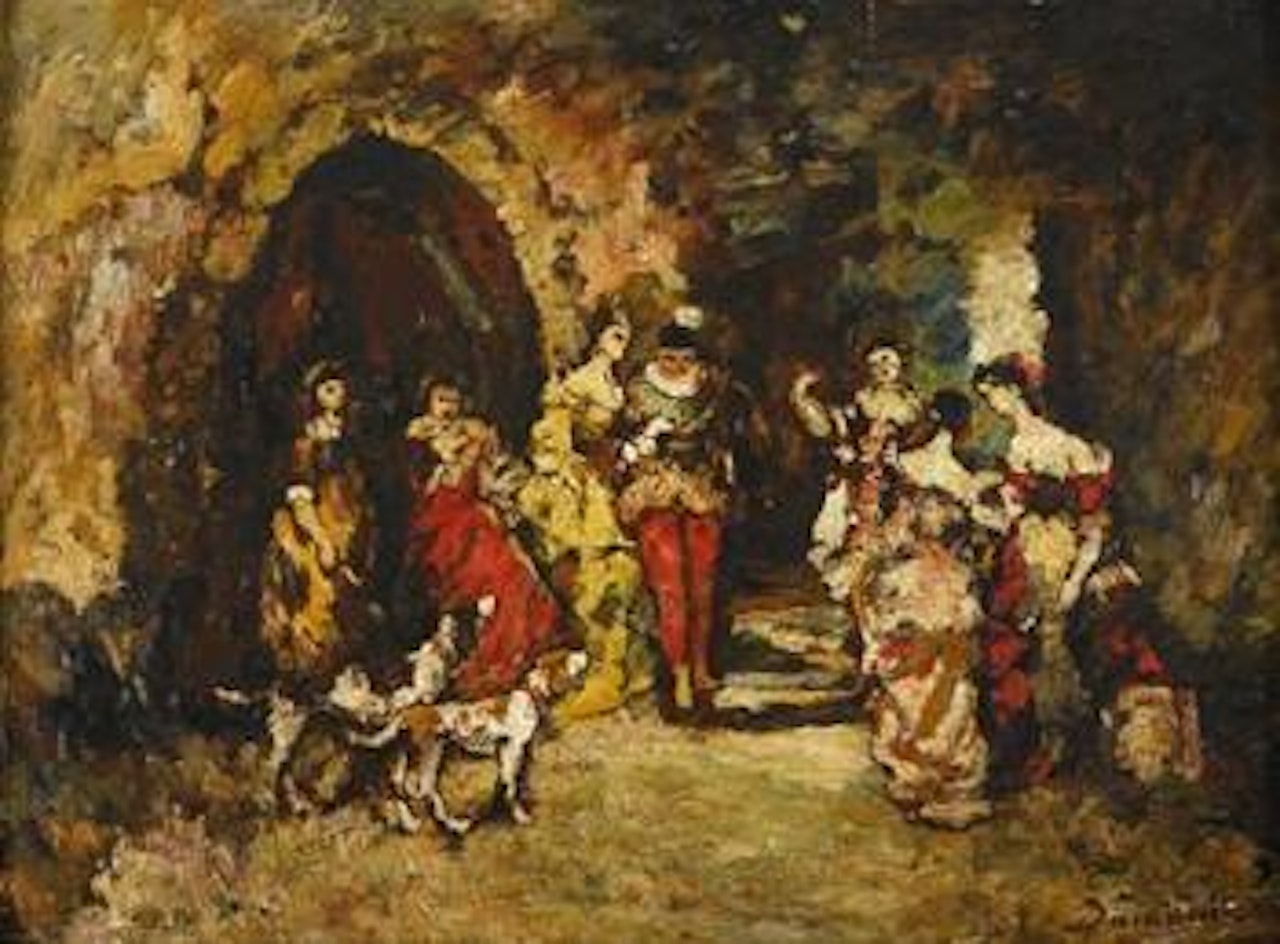 Figures in an interior by Adolphe Monticelli