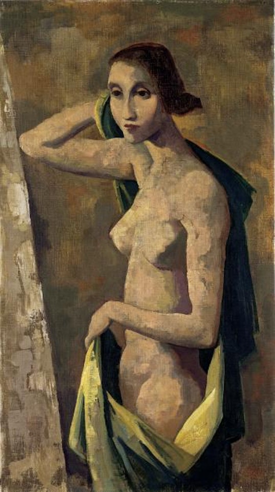 Weiblicher Akt mit grunem Tuch by Karl Hofer