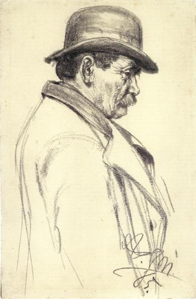 Mann mit Hut im Profil nach rechts by Adolph Menzel