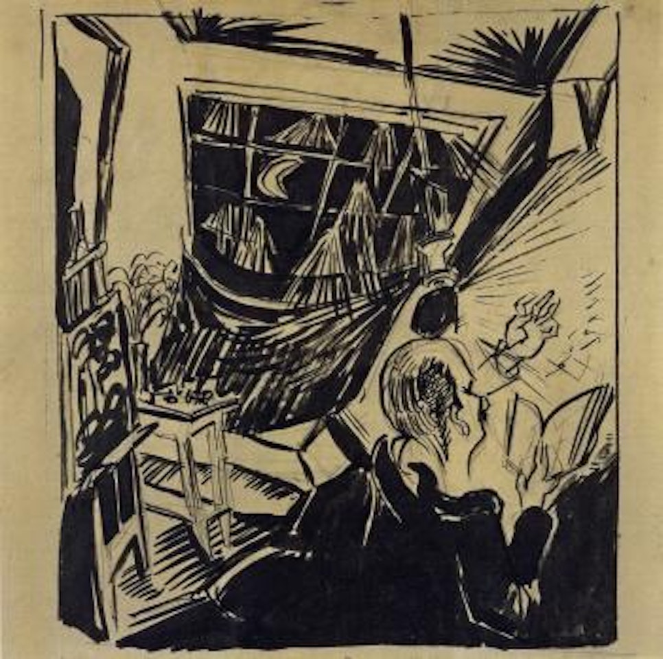 Selbstbildnis im Atelier by Ludwig Meidner