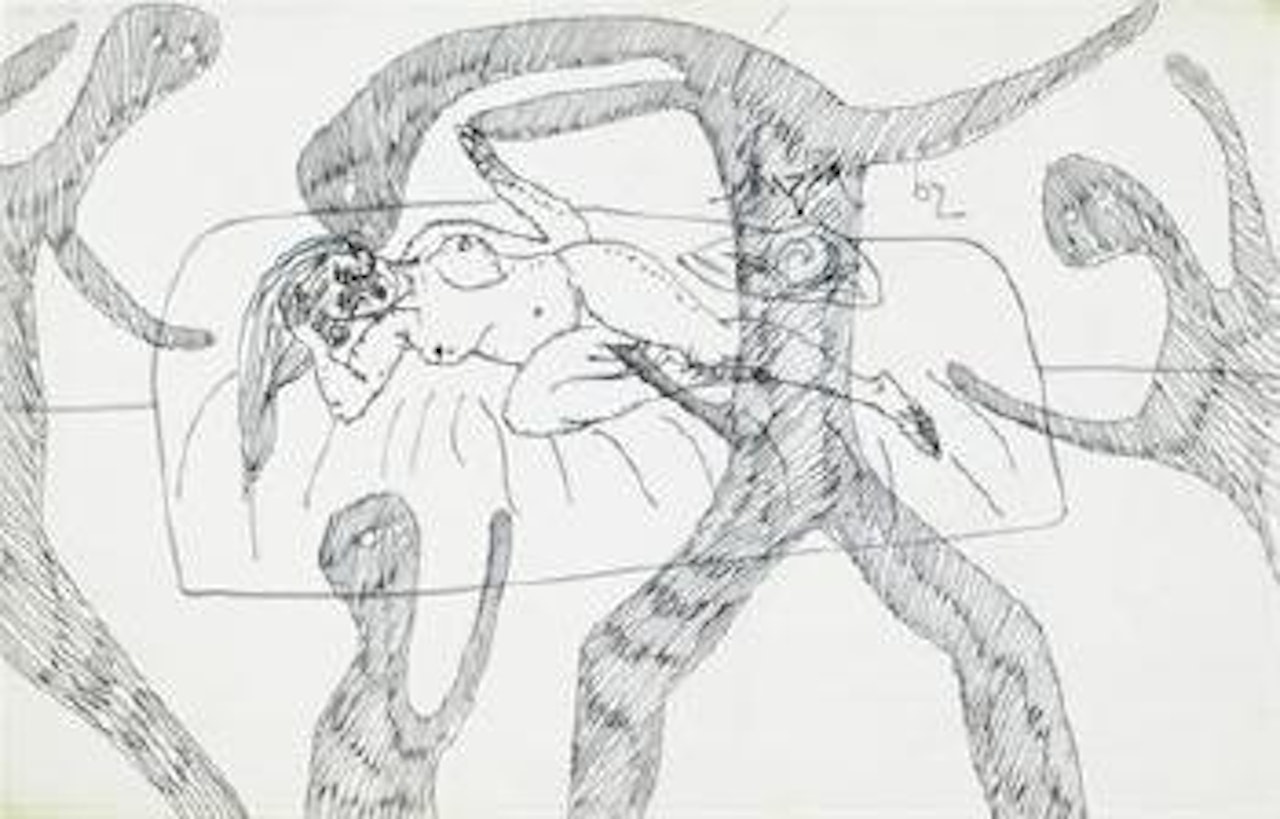 Untitled-female nude surrounded by ominous figures by Francis Newton Souza