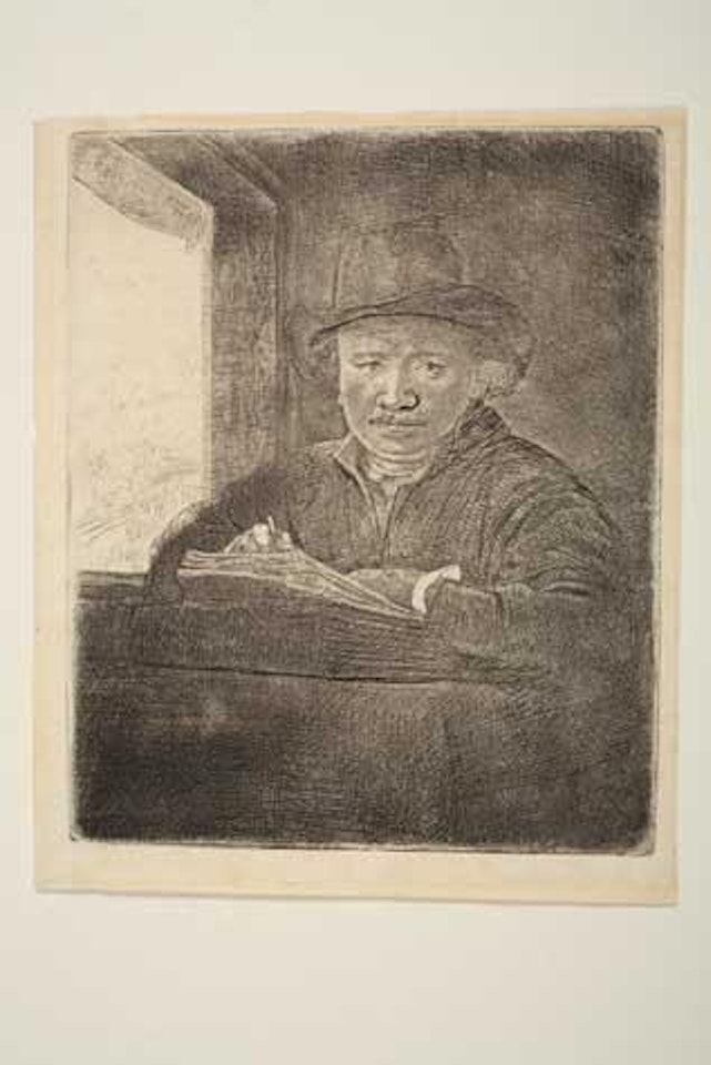 Self Portrait Drawing at a Window (Bartsch 22; Biörklund 48-A; Hollstein 22) by Attributed to Rembrandt Harmensz van Rijn