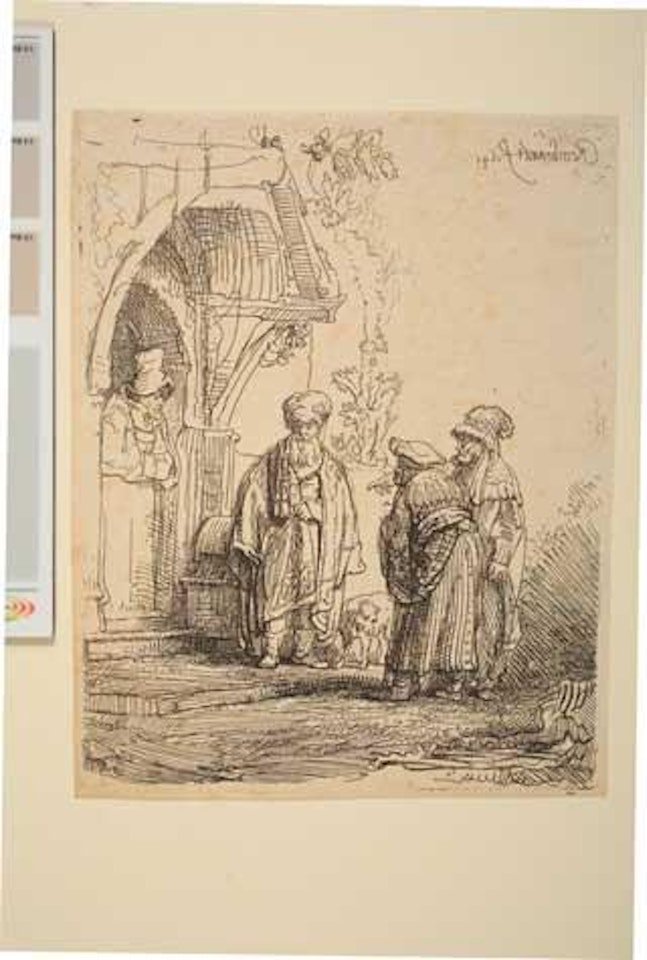 Three Oriental Figures (Jacob and Laban ?) (Bartsch 118; Biörklund 41-F; Hollstein 118) by Attributed to Rembrandt Harmensz van Rijn
