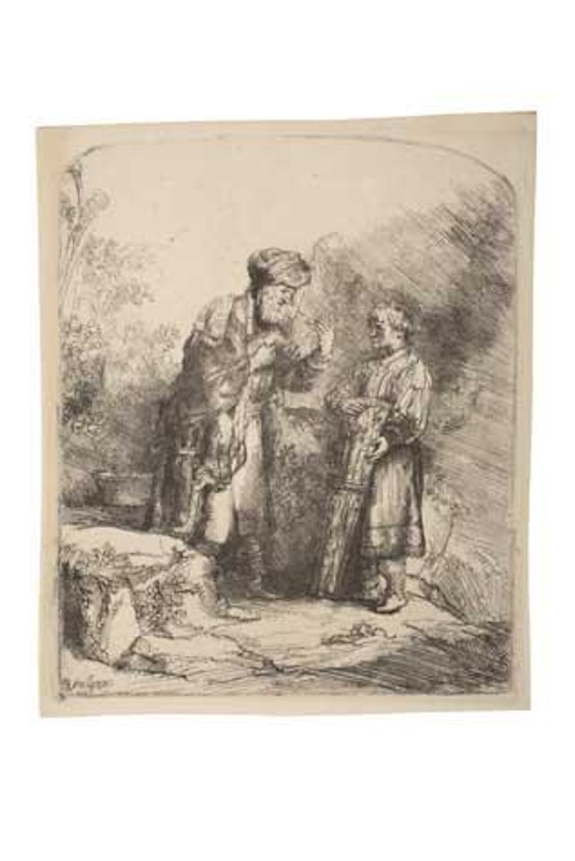 Abraham and Isaac (Bartsch 34; Biörklund 45-D; Hollstein 34) by Attributed to Rembrandt Harmensz van Rijn