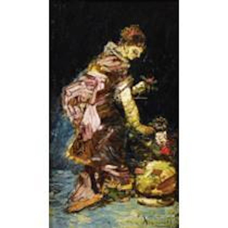 Jeune femme arrangeant des fleurs by Adolphe Monticelli