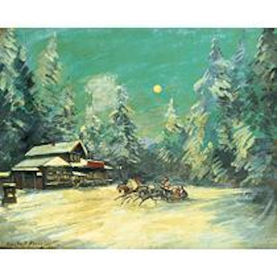 Troika passant devant une auberge la nuit by Konstantin Alekseevich Korovin