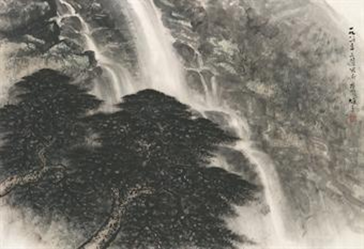 Pine and Waterfall by Li Xiongcai