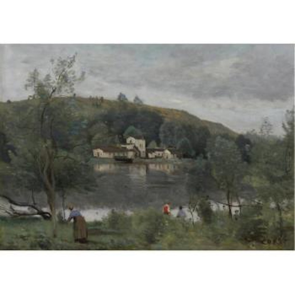 Ville d'Avray, pecheurs au bord des etangs by Jean Baptiste Camille Corot