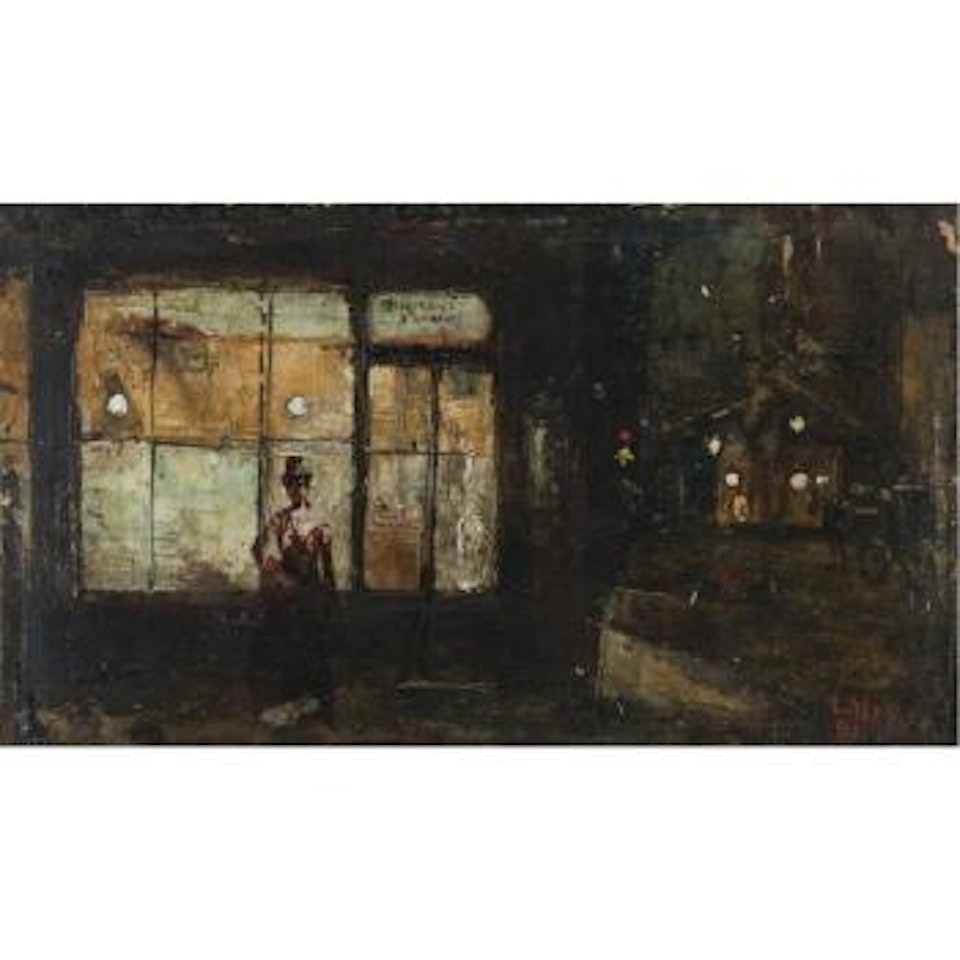 The illuminated shop window at night by Lesser Ury