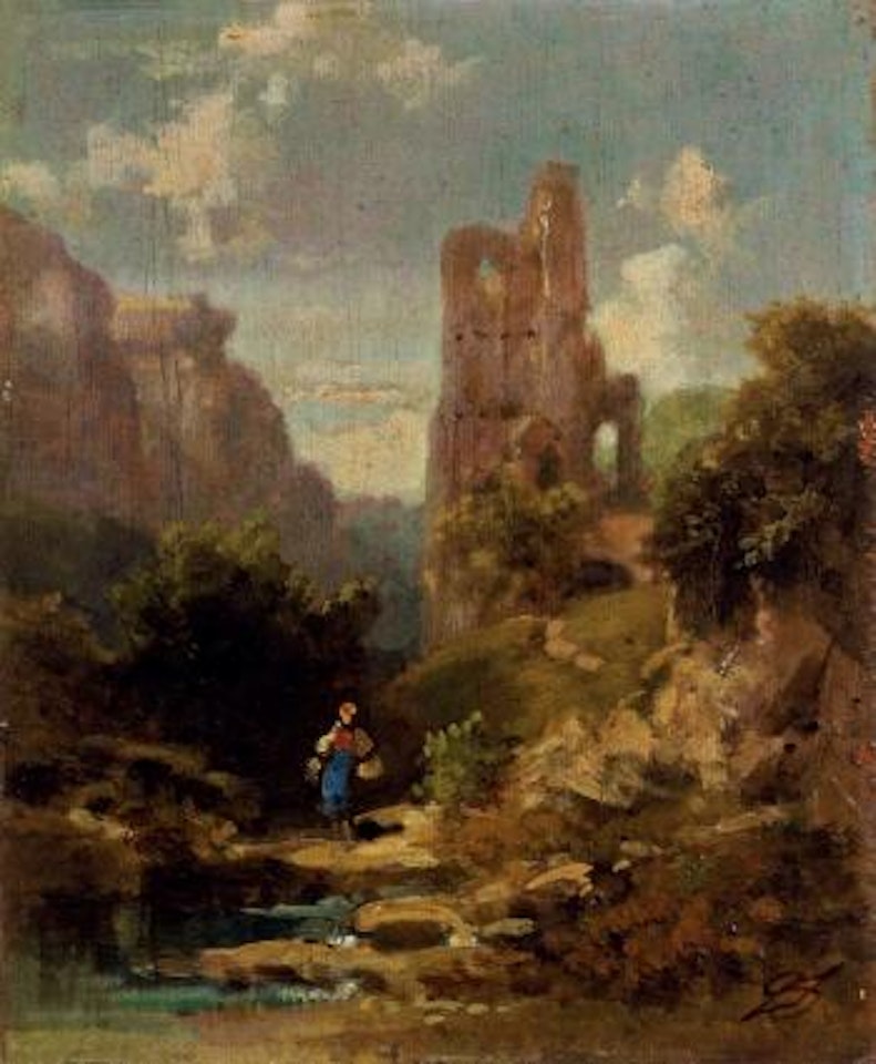 Ruinenlandschaft mit Sennerin by Carl Spitzweg