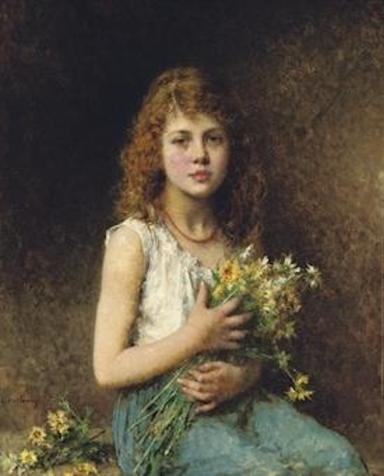 Girl with spring flowers by Alexei Harlamoff
