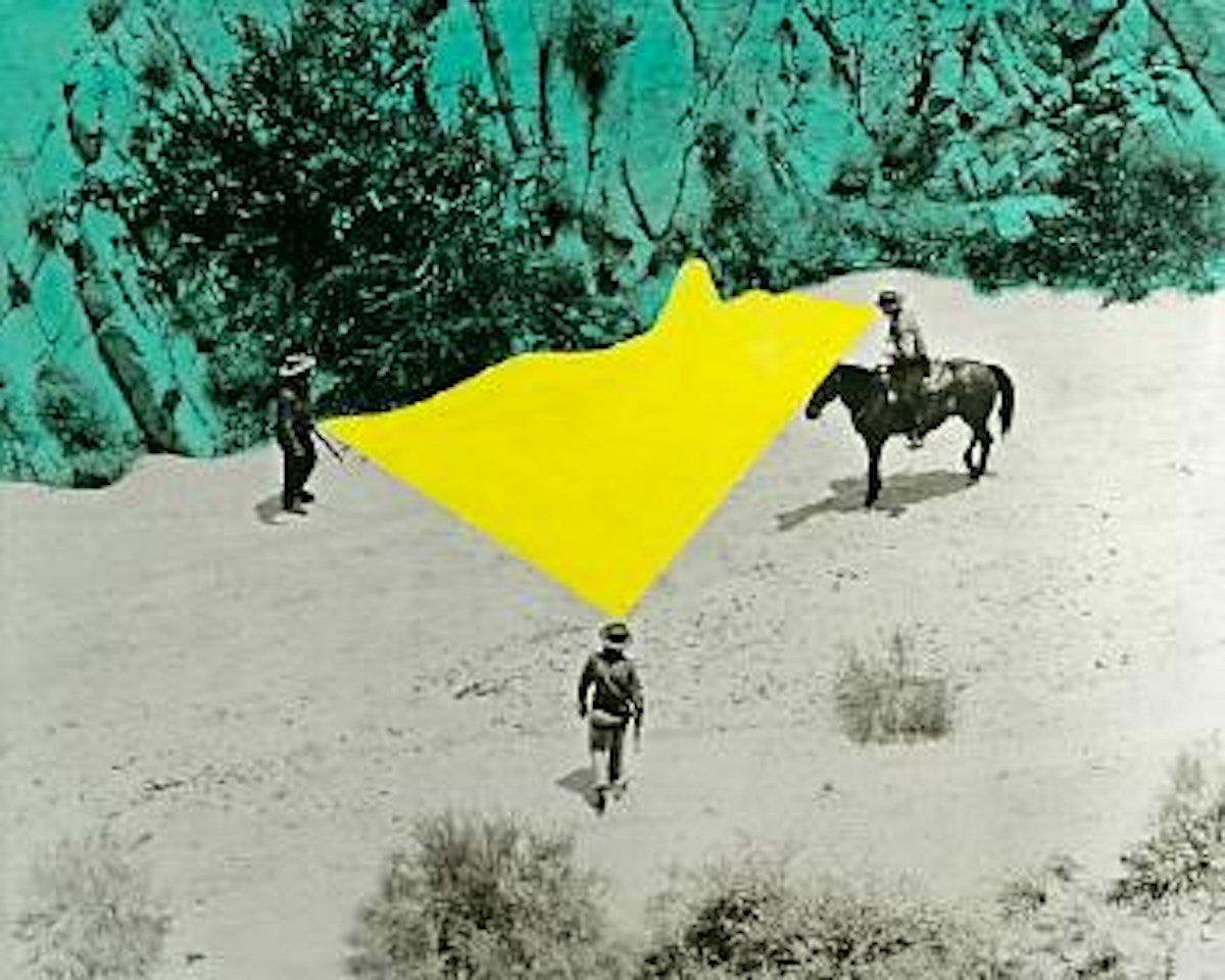Yellow void with three figures by John Baldessari