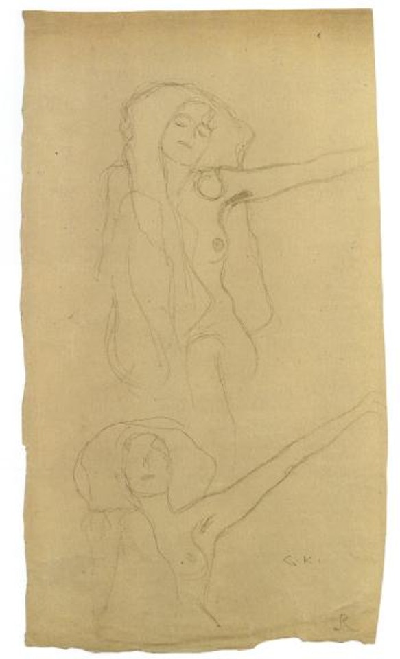 Zwei Studien eines sitzenden Frauenaktes fur 'Die Kunste' by Gustav Klimt
