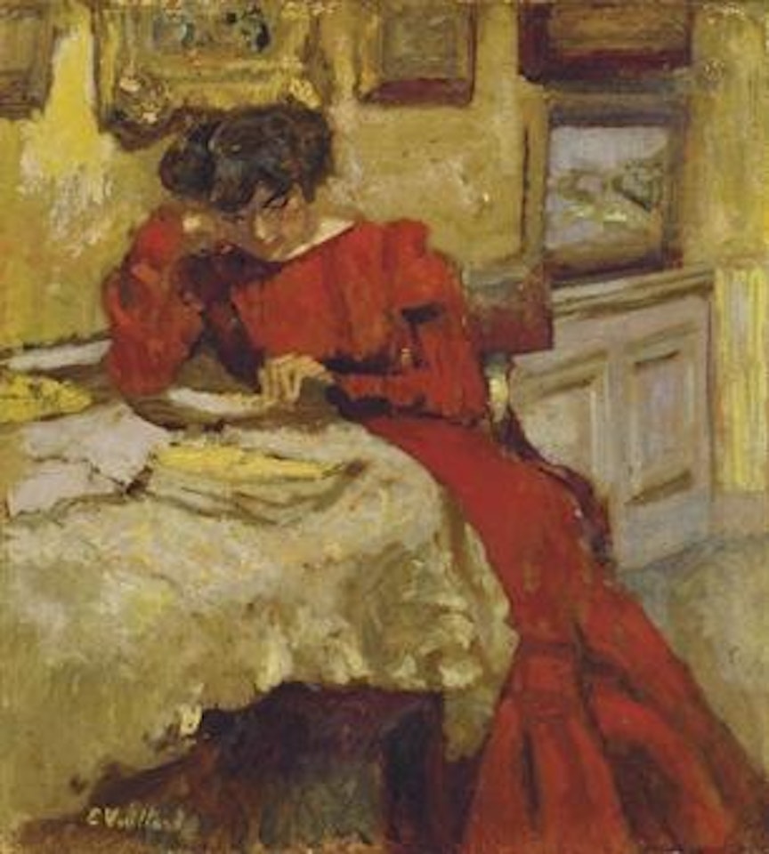 Madame Hessel en robe rouge lisant by Édouard Vuillard