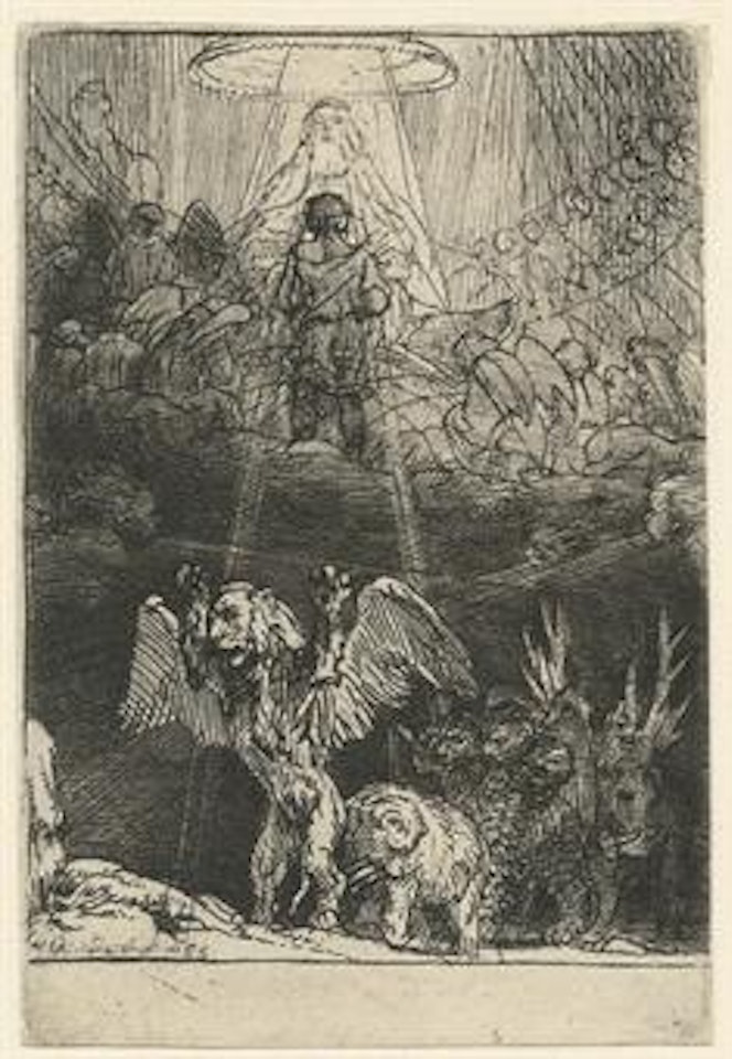 Daniel's vision of the Four Beasts, from: Four Illustrations to a Spanish Book (Bartsch, Hollstein 36d; Hind 284d) by Attributed to Rembrandt Harmensz van Rijn