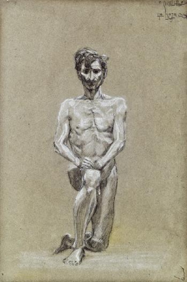 Knieender mannerakt by Egon Schiele