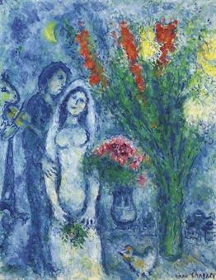 Les mariés aux deux bouquets by Marc Chagall