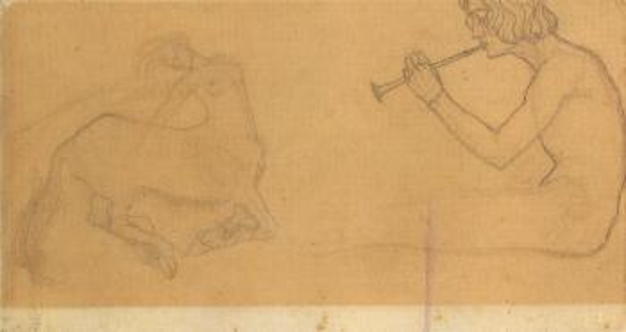 Zwei mythologische Figuren (Studie) by Egon Schiele