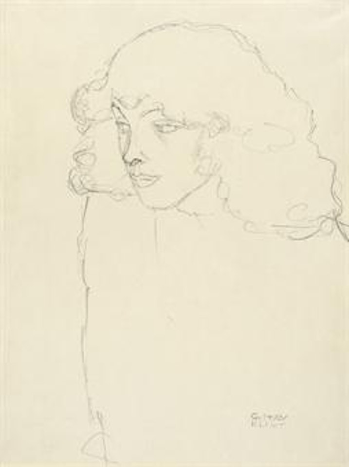 Brustbild eines Mädchens im Dreiviertelprofil nach links by Gustav Klimt