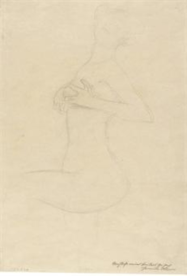 Stehender Frauenakt mit erhobenem linkem Bein, die Hände an der Brust by Gustav Klimt