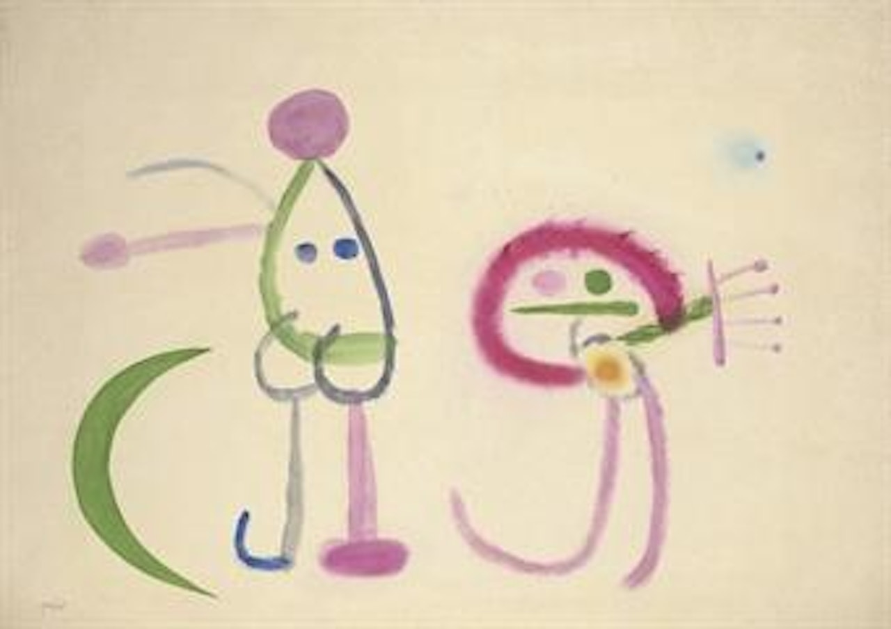 Homme et femme devant la lune by Joan Miró