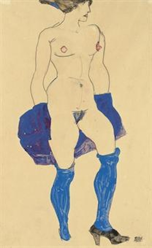 Stehende Frau mit Schuen und Strümpfen by Egon Schiele