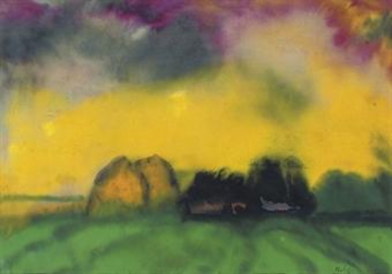 Landschaft mit zwei Heuhaufen by Emil Nolde