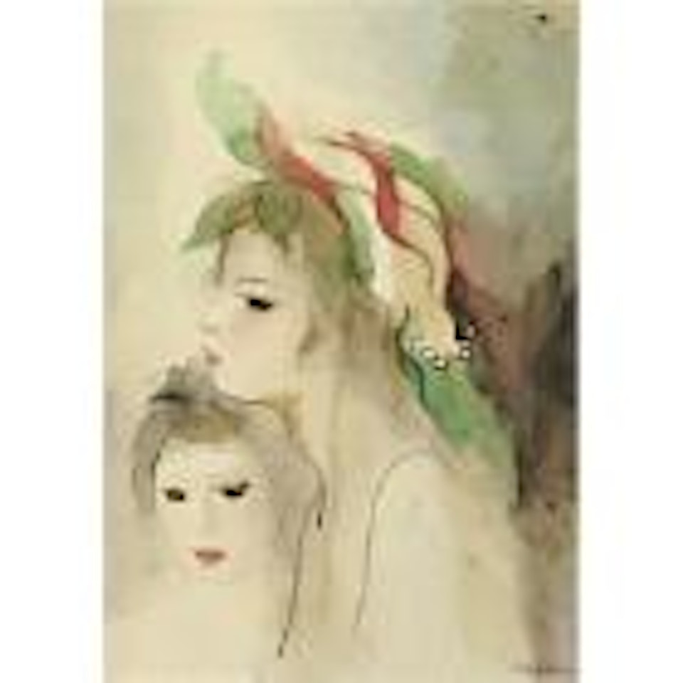 Jeune fille et fillette, rouge et vert by Marie Laurencin