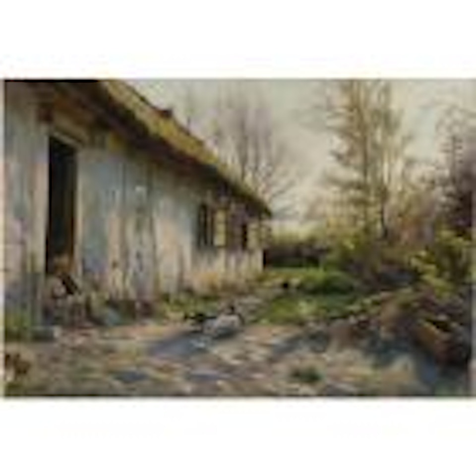 Children feeding ducks at sunrise by Peder Mork Monsted