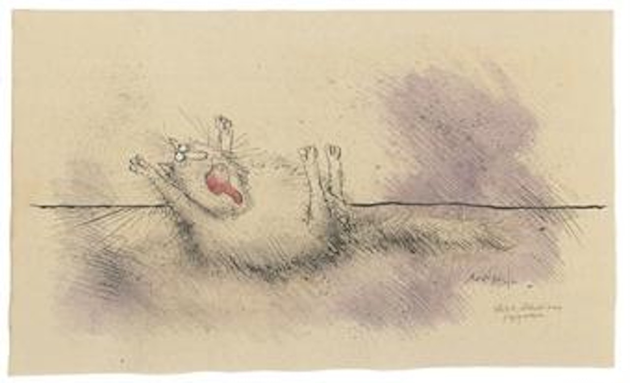 Pathetically untalented pussy playing possum by Ronald Searle