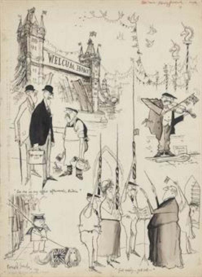 Her Majesty the Queen returns from a voyage by Ronald Searle