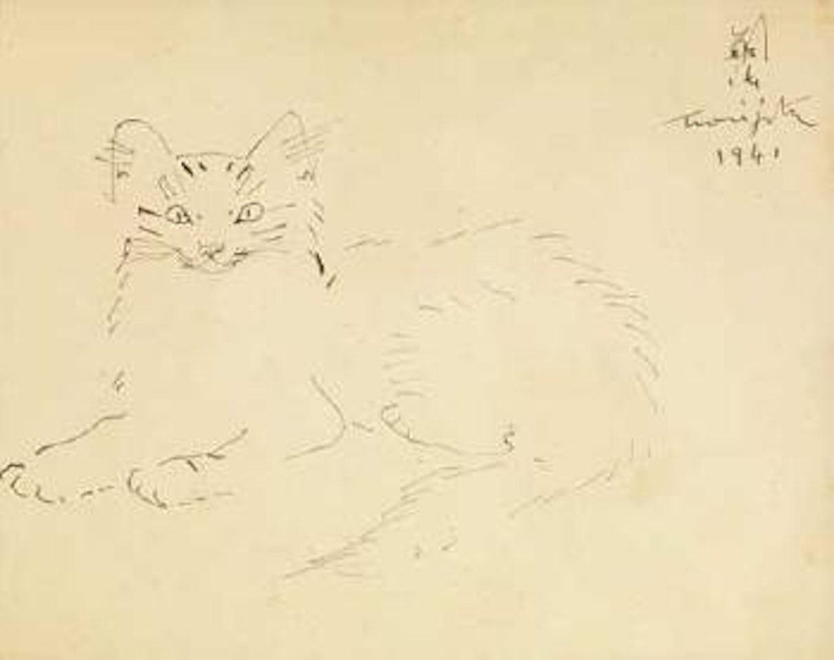 Chat assis by Leonard Tsuguharu Foujita
