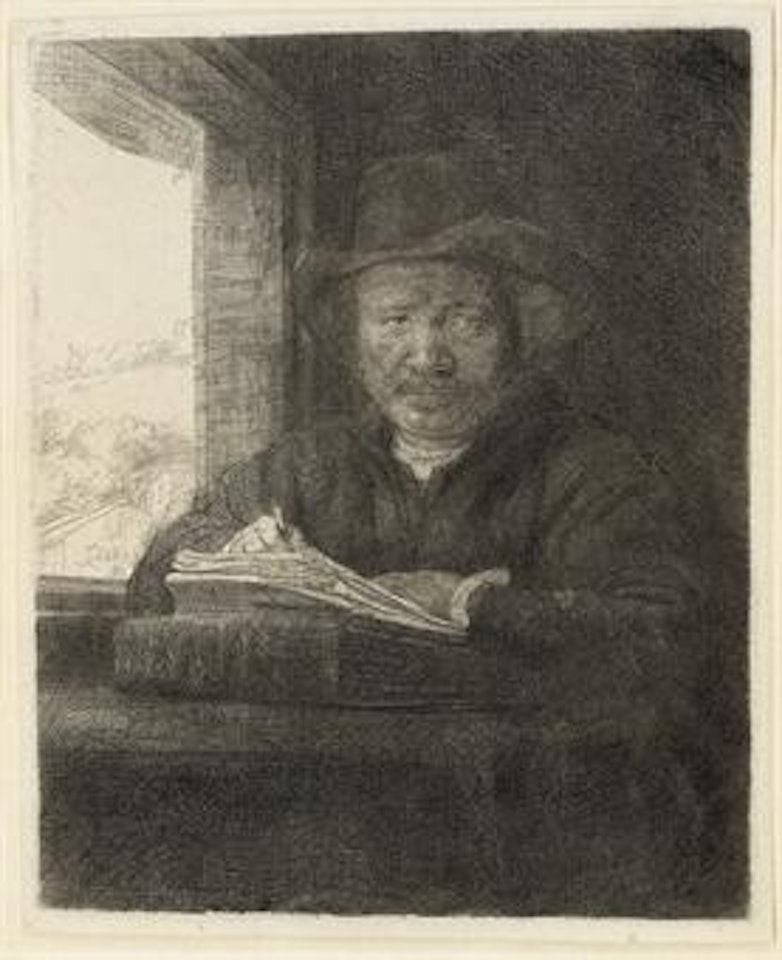 Self-Portrait drawing at a Window (B, Holl 22; H 229) by Attributed to Rembrandt Harmensz van Rijn