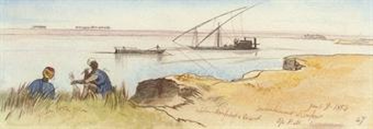 Feluccas on a stretch of the Nile between Manfalut and Assiut, Egypt by Edward Lear