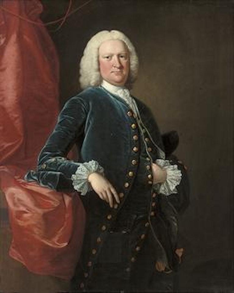 Portrait of Ralph Thrale (1686-1758), three-quarter-length, in a blue velvet coat and waistcoat by Thomas Hudson