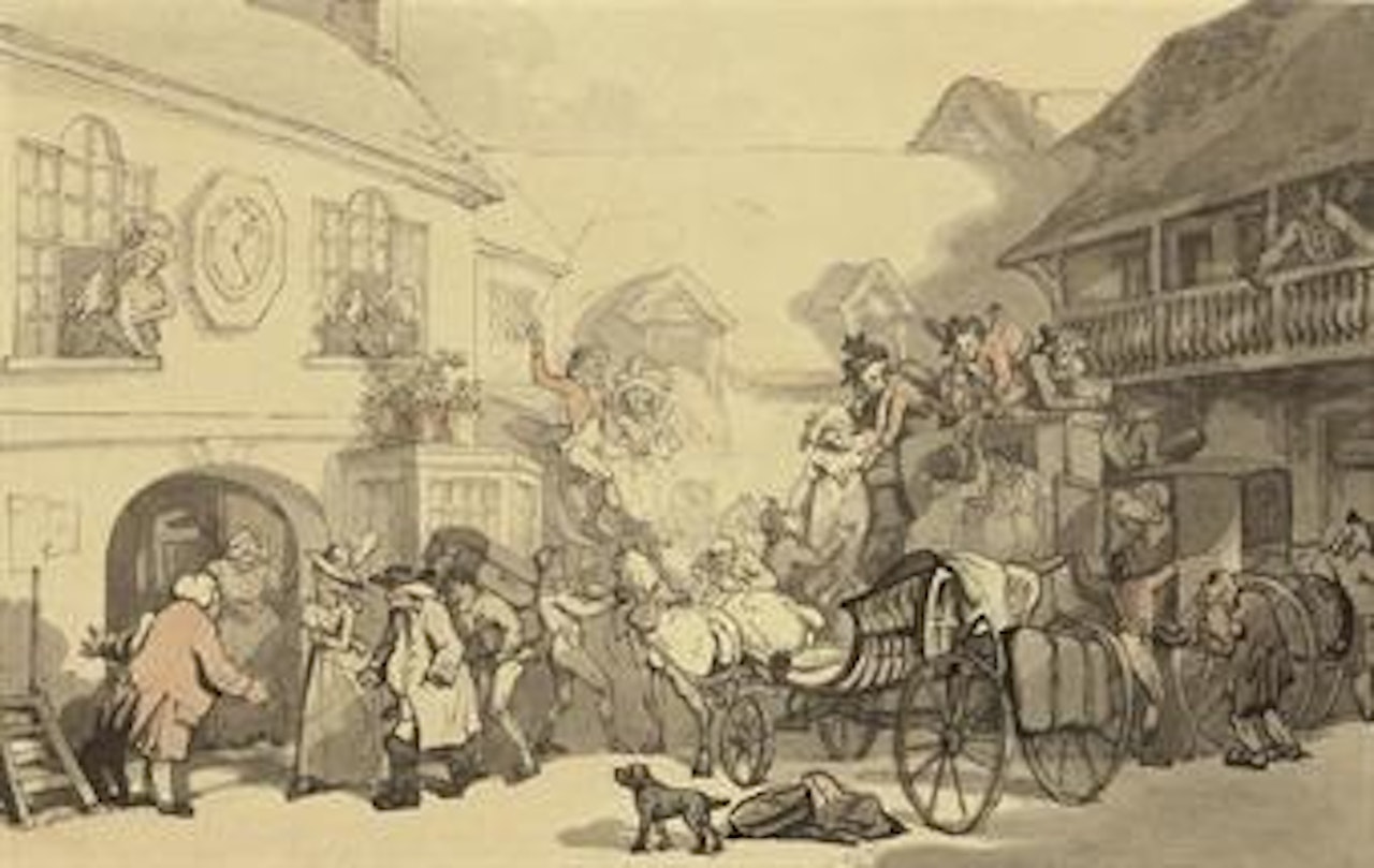 Outside the Angel Inn, Islington, London by Thomas Rowlandson