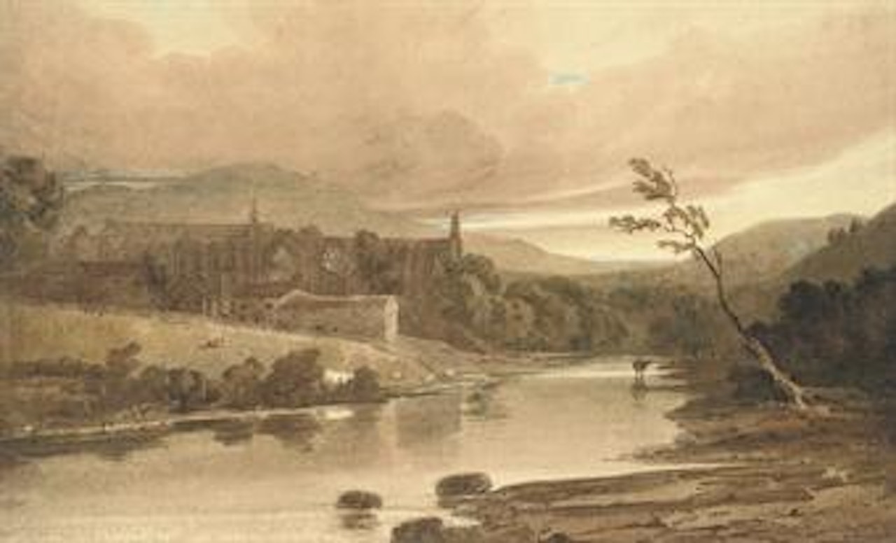 Bolton Abbey on the banks of the River Wharfe, Yorkshire by Thomas Girtin