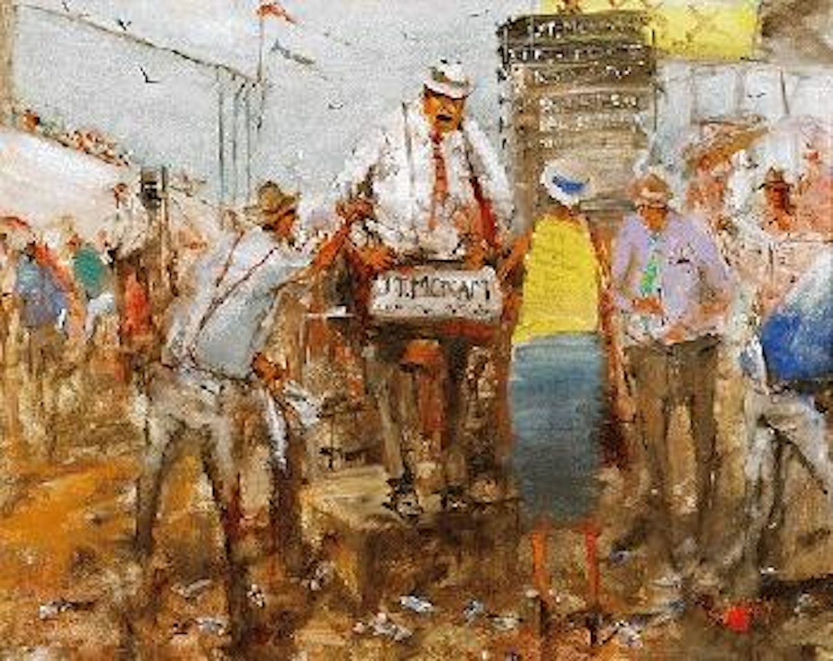 The bag man (Betting on the field, Boulia Picnic Races) by Hugh Sawrey