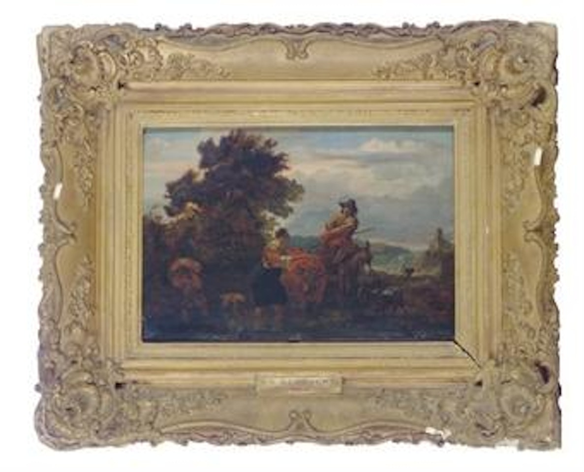 A shepherd and shepherdess in a pastoral landscape by Nicolaes Pietersz Berchem