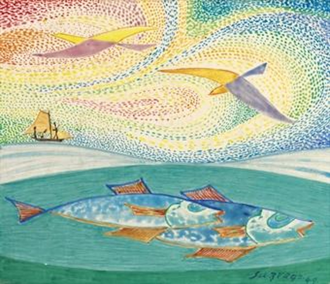 Composition à l'oiseaux et d'poissons by Leopold Survage