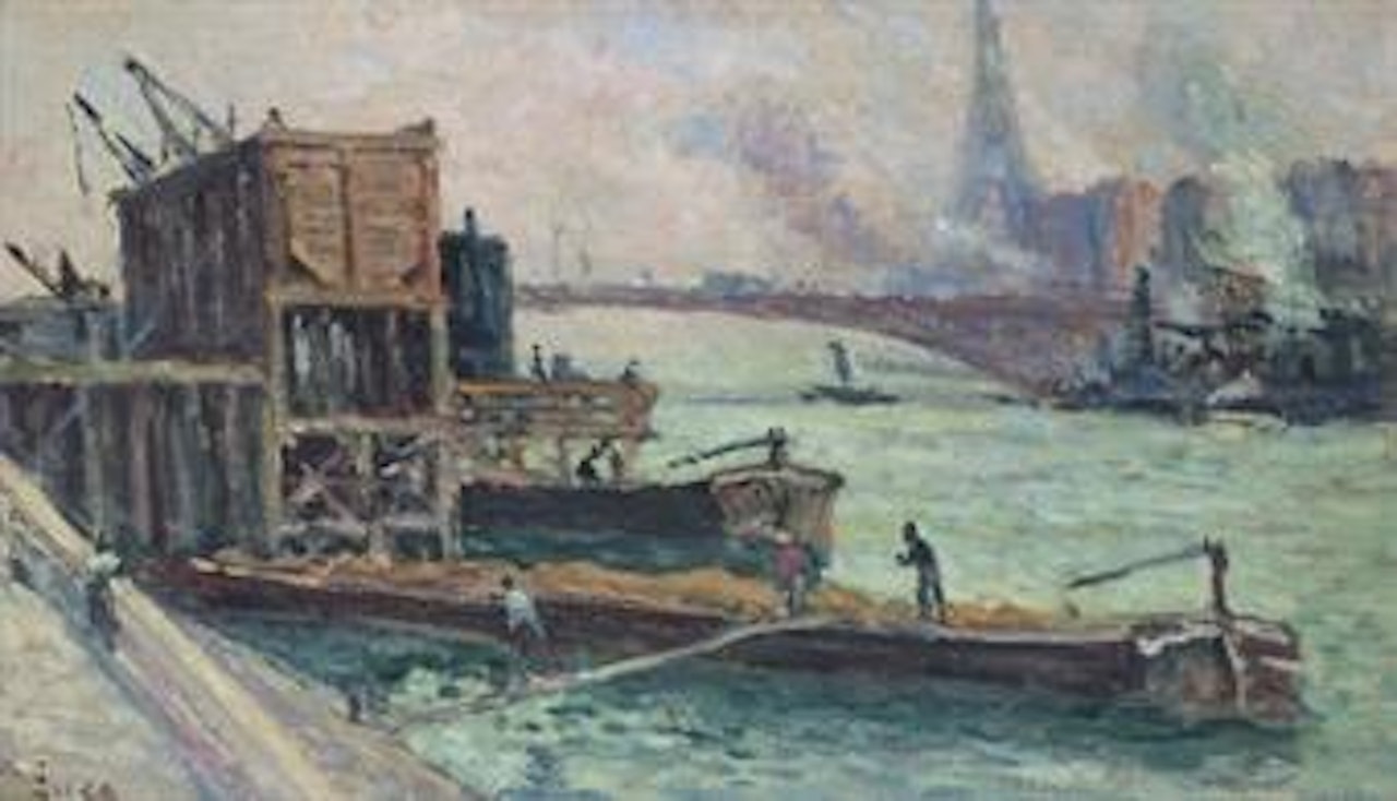 Chalands sur la Seine par Temps Gris by Maximilien Luce