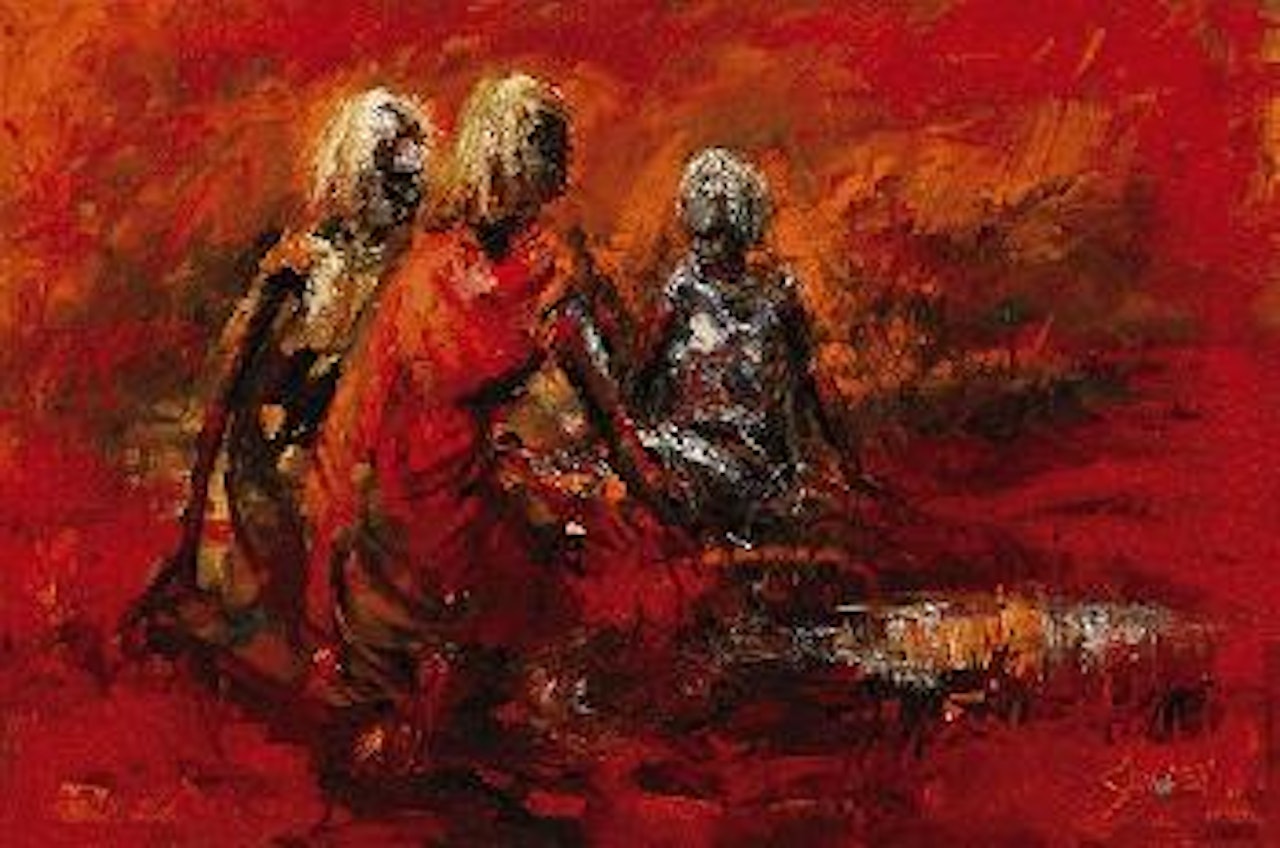 Lubras by a water hole by Hugh Sawrey